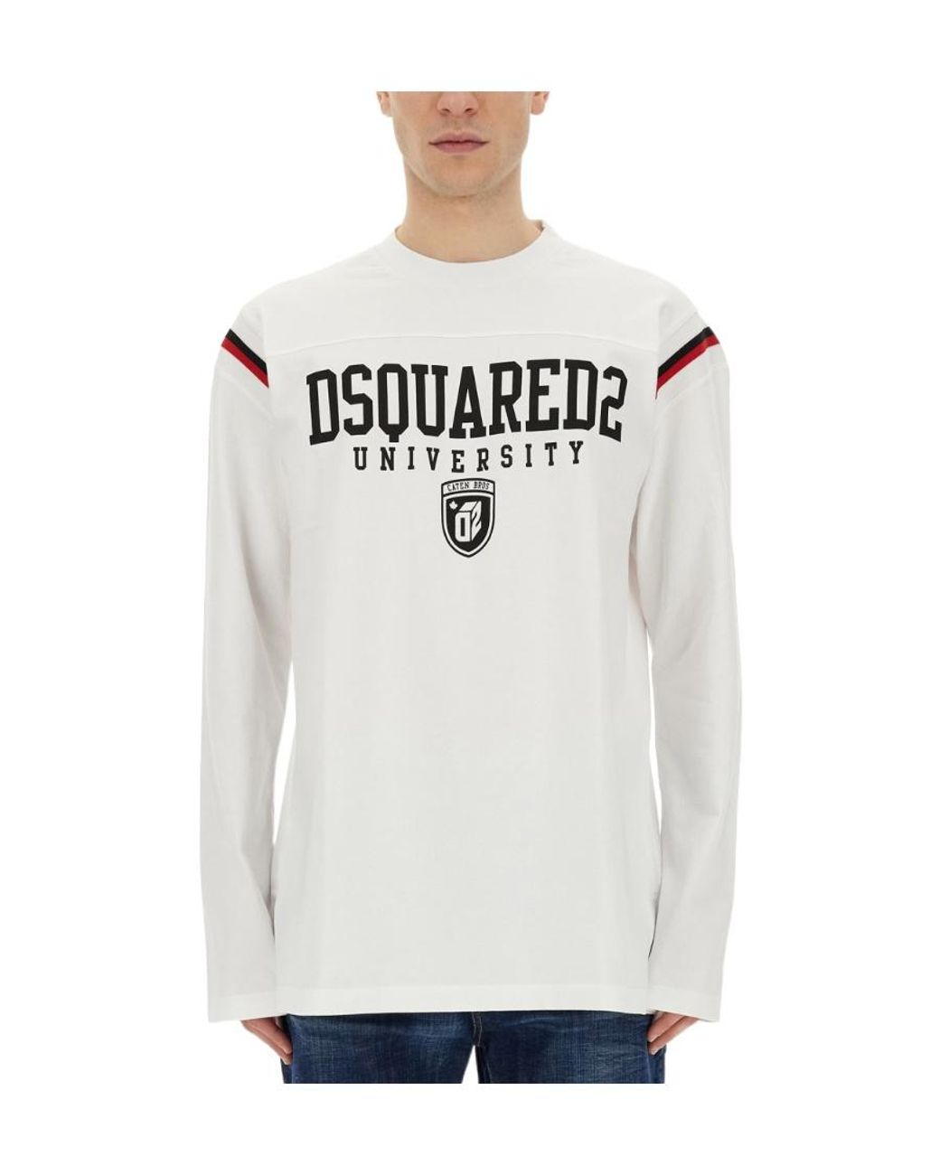 DSquared² White Stripe-Detail Long-Sleeve T-Shirt for men