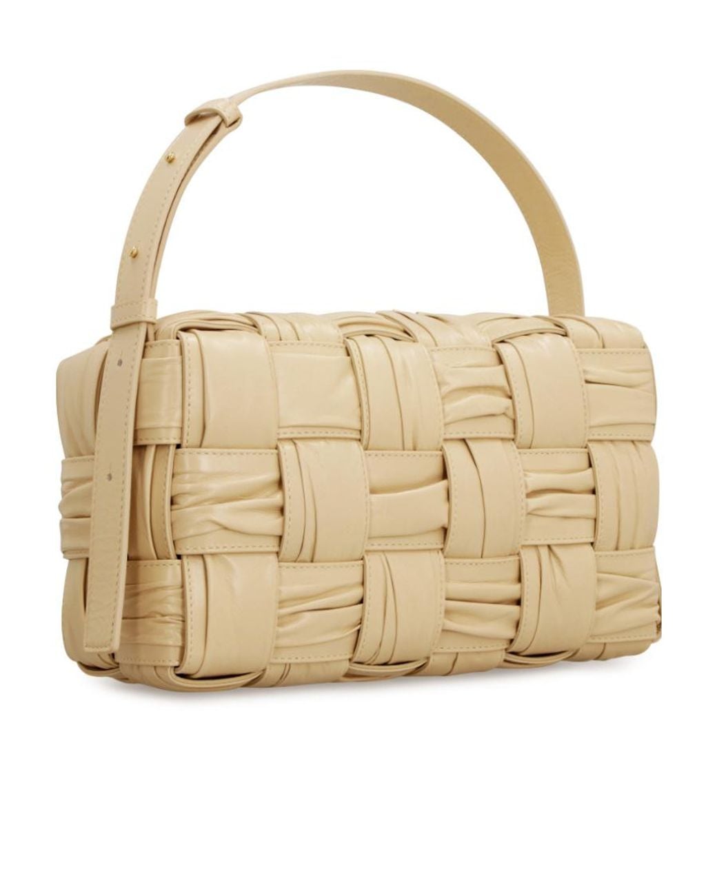 Bottega Veneta Natural Brick Cassette Knitted Detail Shoulder Bag