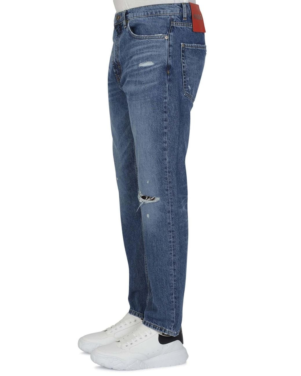 Boss Blue Hugo Straight Leg Distressed Jeans for men