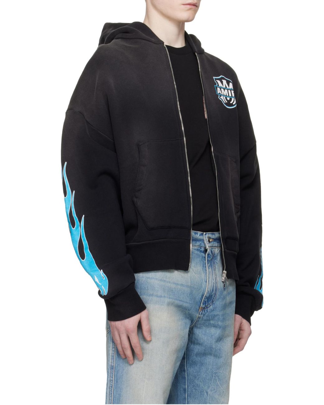 Amiri Blue Ma Flames Zip Hoodie for men