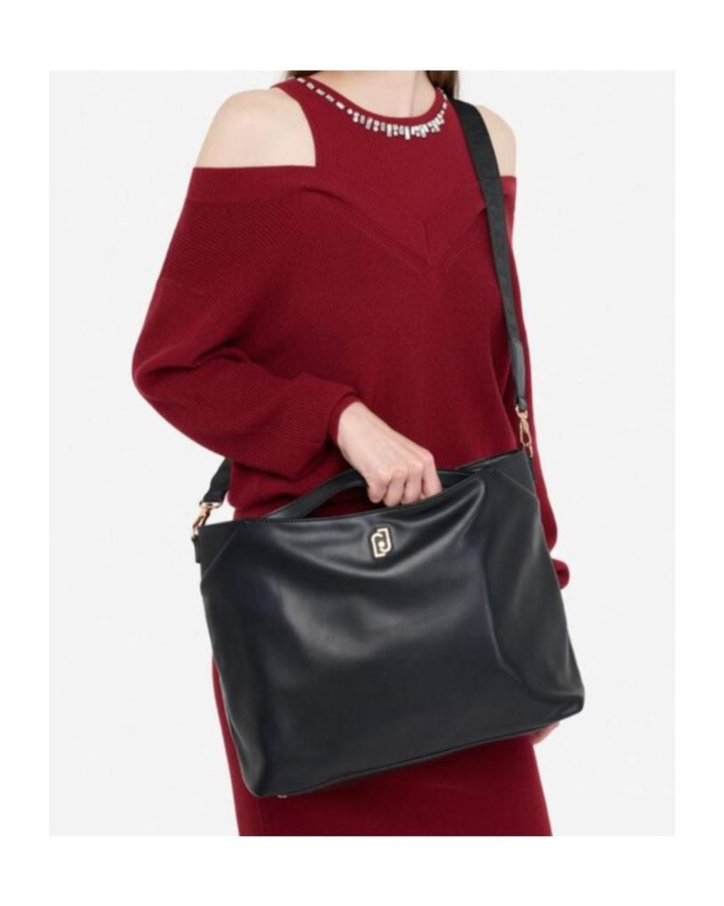 Liu Jo Black Charm Detailed Medium Tote Bag