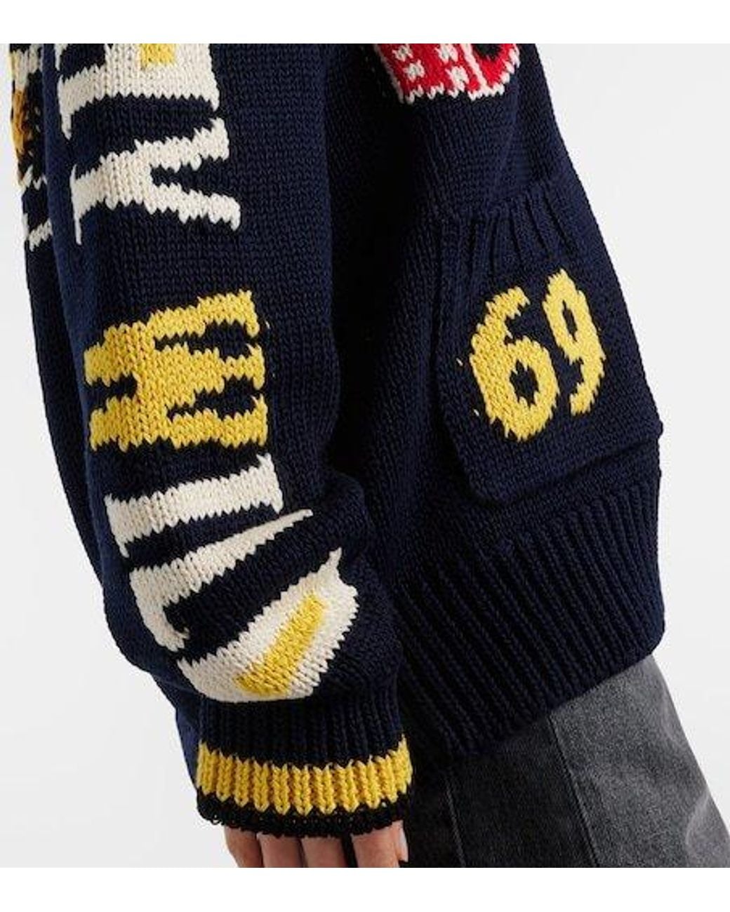 Stella McCartney Blue Intarsia Cotton Zip-Up Cardigan