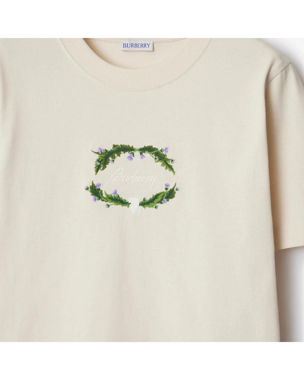 Burberry White Logo Embroidered Crewneck T-Shirt
