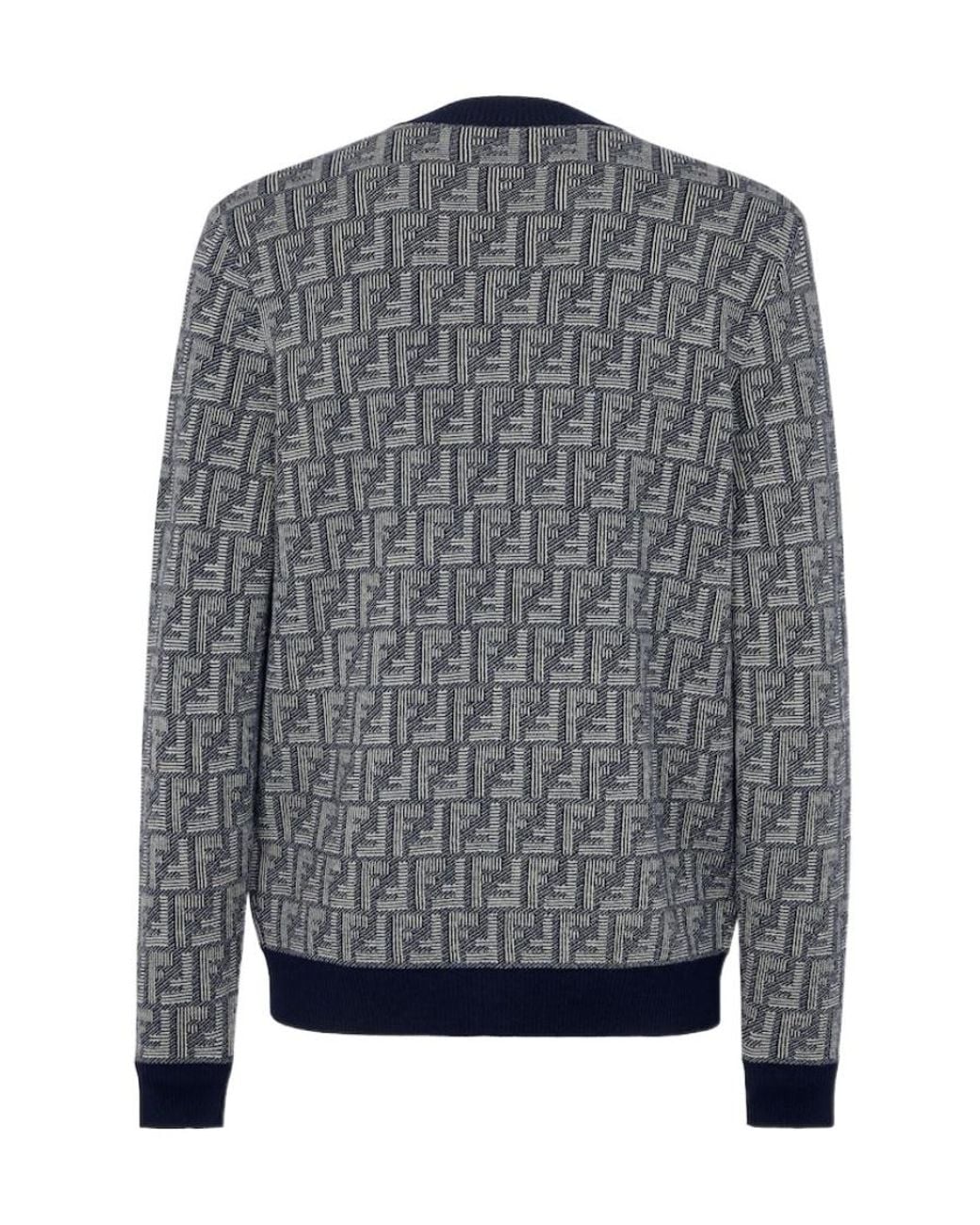 Fendi Blue Monogrammed Buttoned Cardigan for men