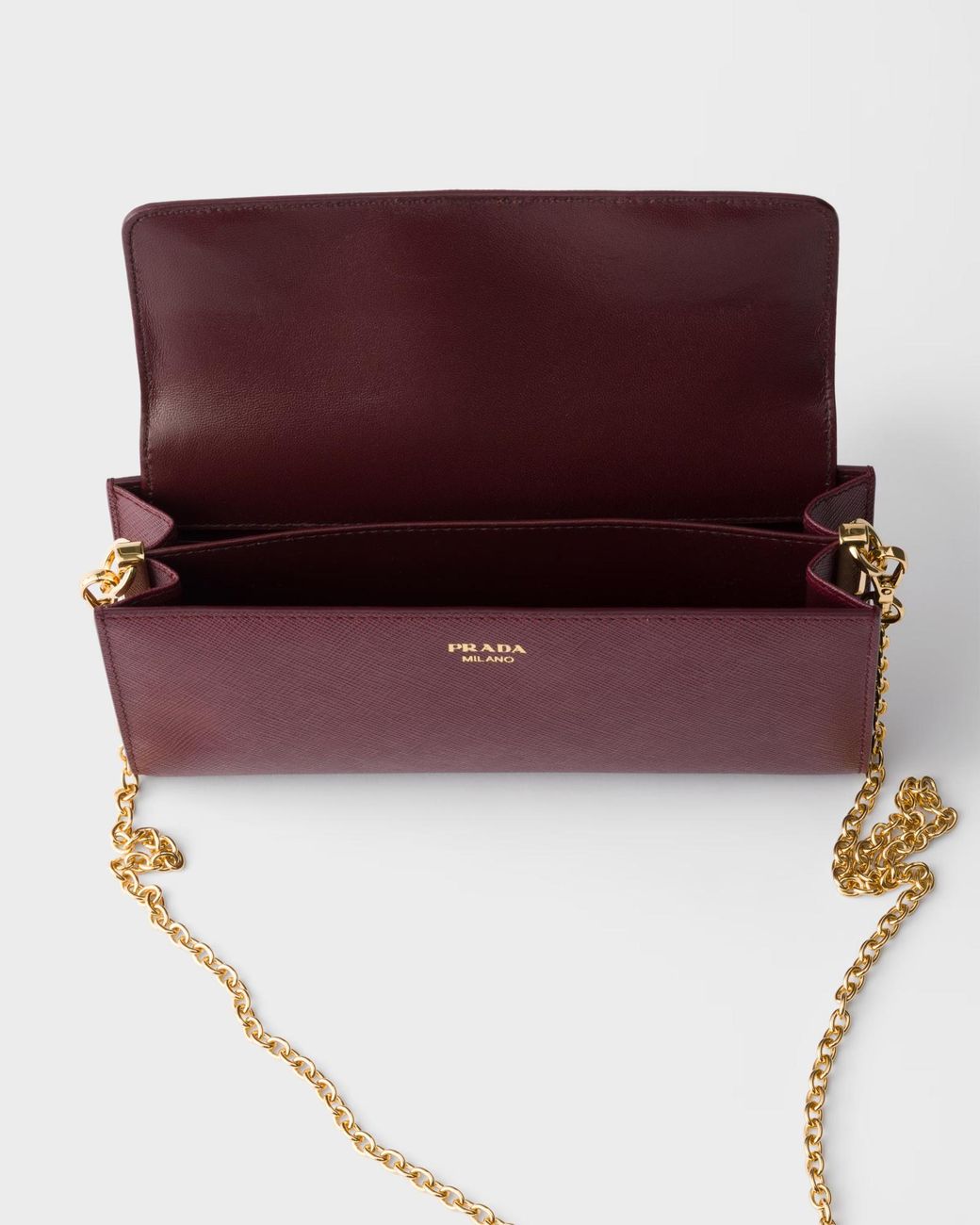 Prada Purple Saffiano Leather Wallet With Shoulder Strap