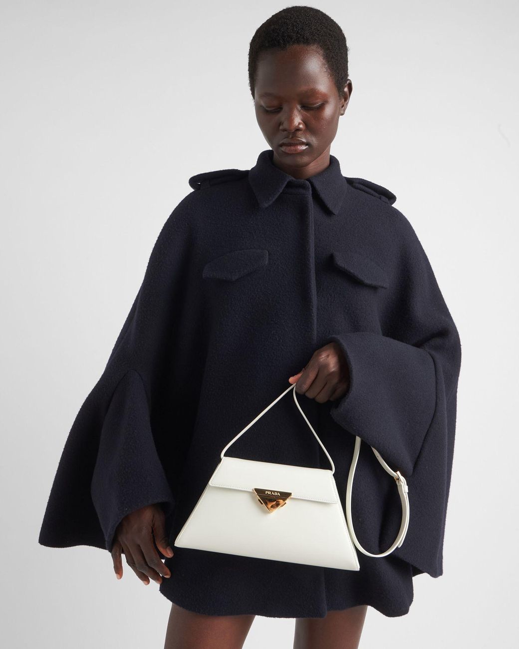 Prada White Brushed Calf Leather Handbag