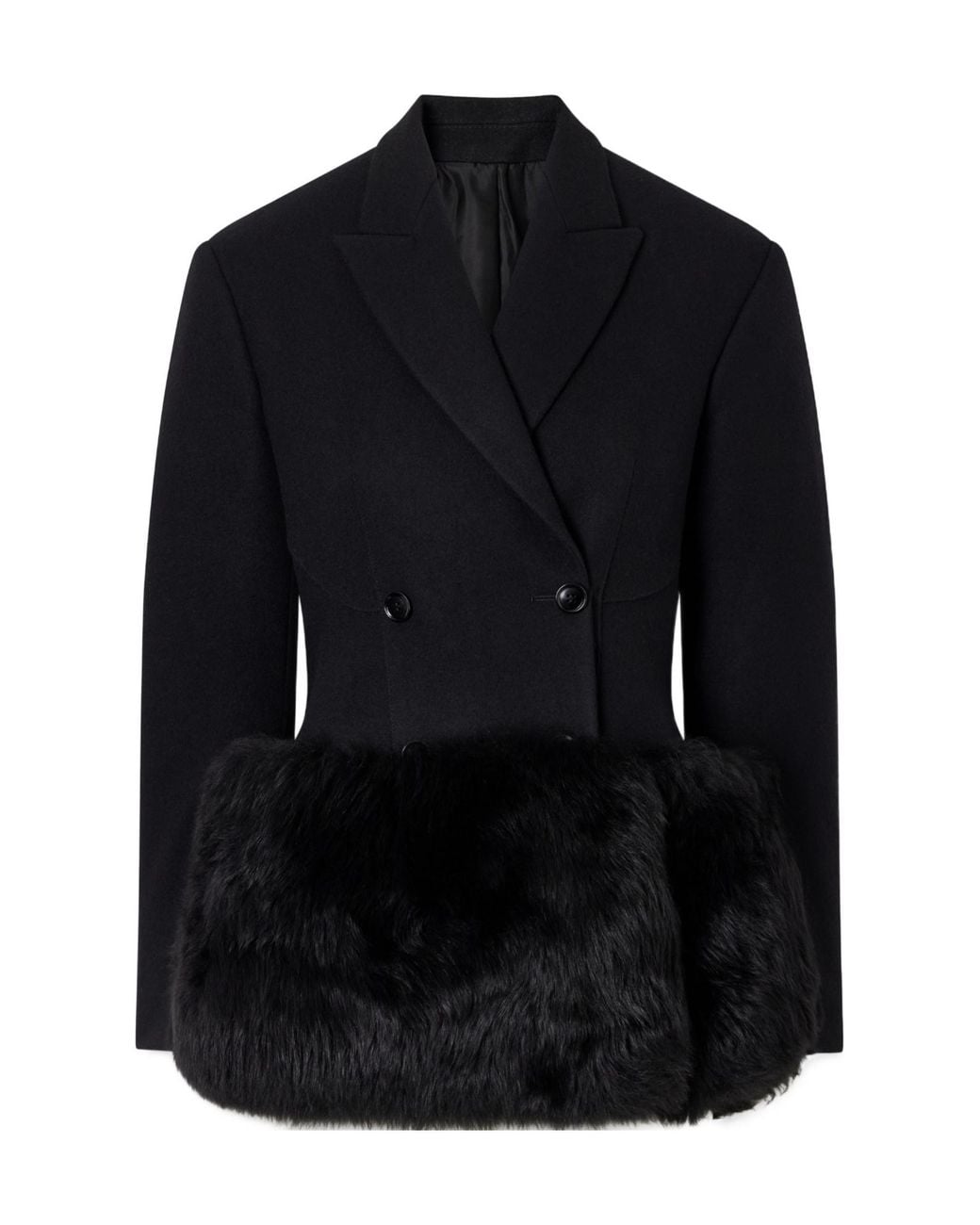 Alaïa Blue Double-Breasted Shearling-Trimmed Wool Blazer
