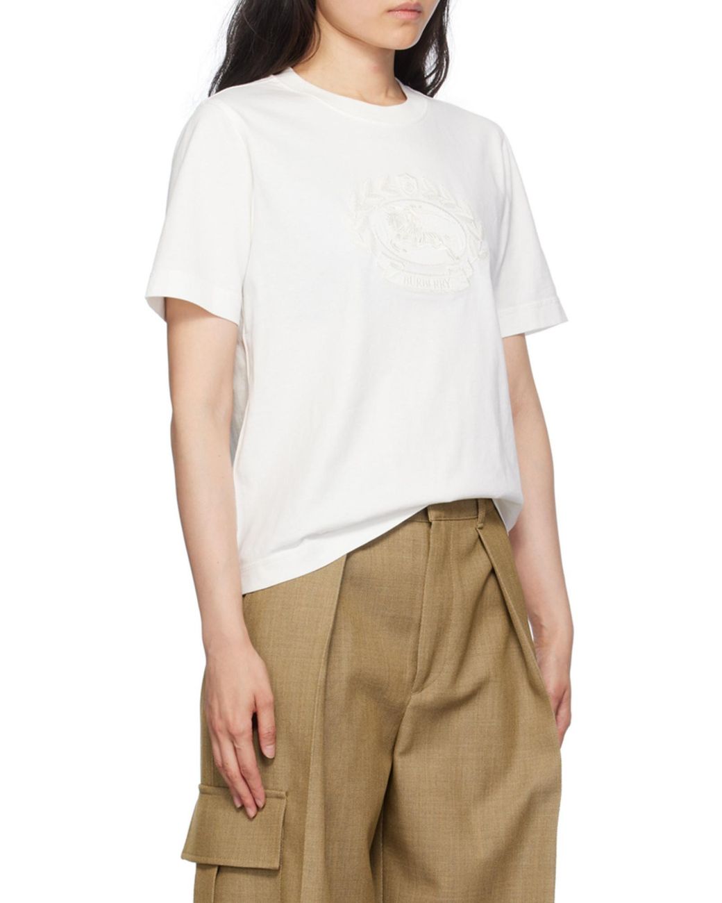 Burberry White Logo Embroidered Crewneck T-Shirt