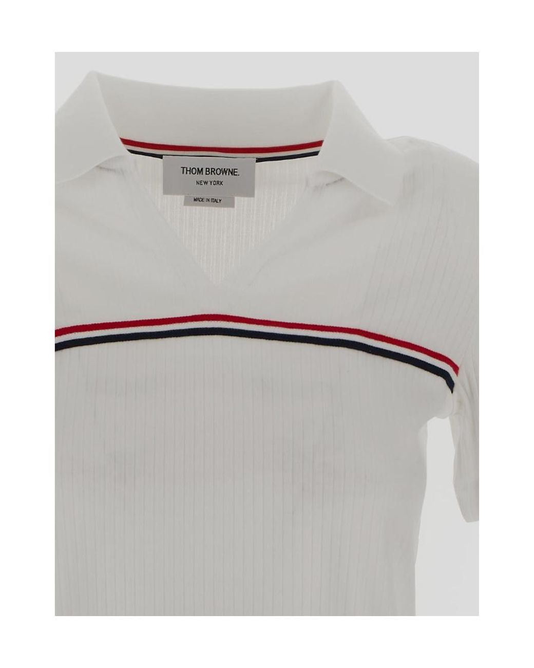 Thom Browne White Rwb Stripe Detailed Polo Shirt