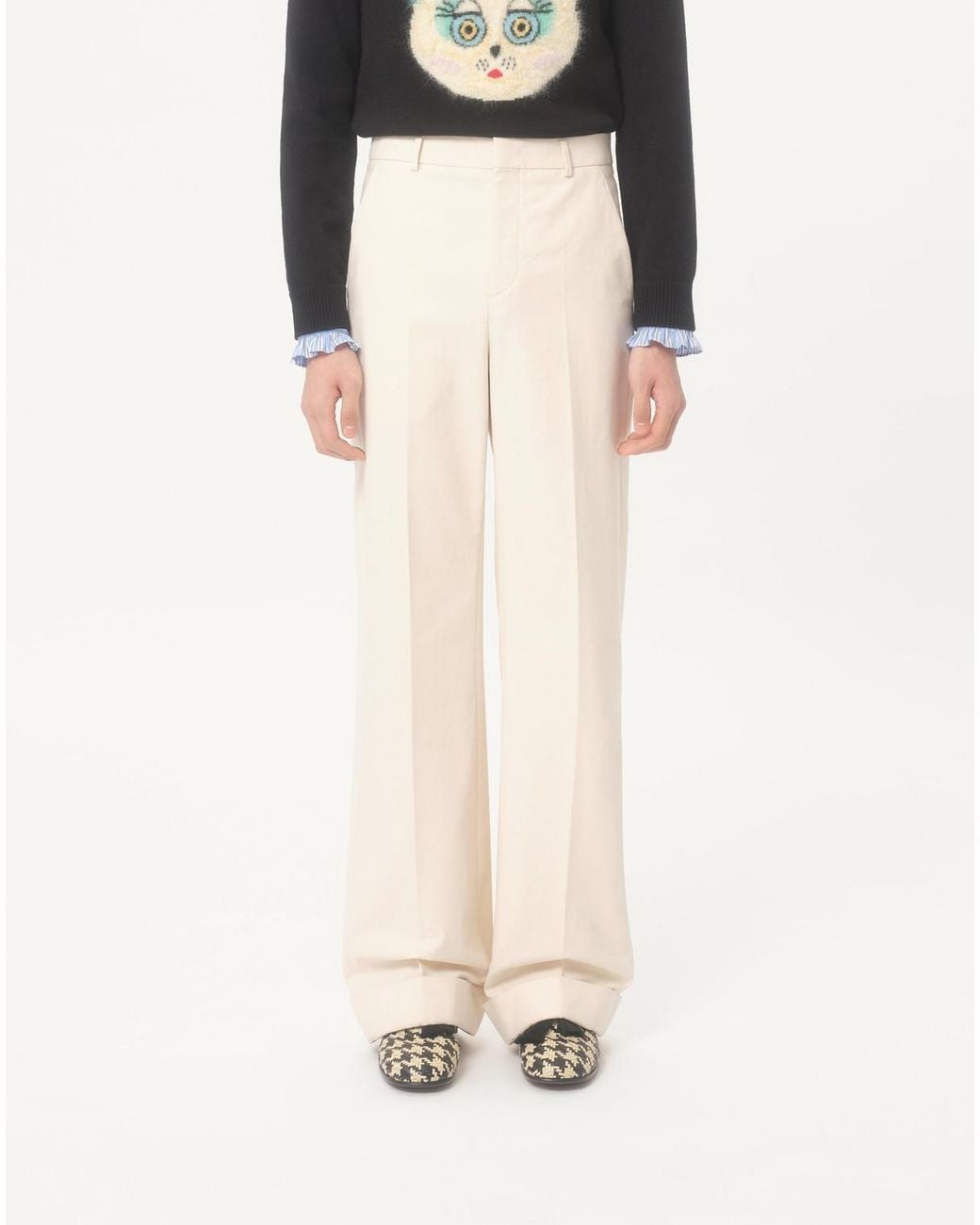 Valentino White Turn-Up Hem Wide Leg Pants for men