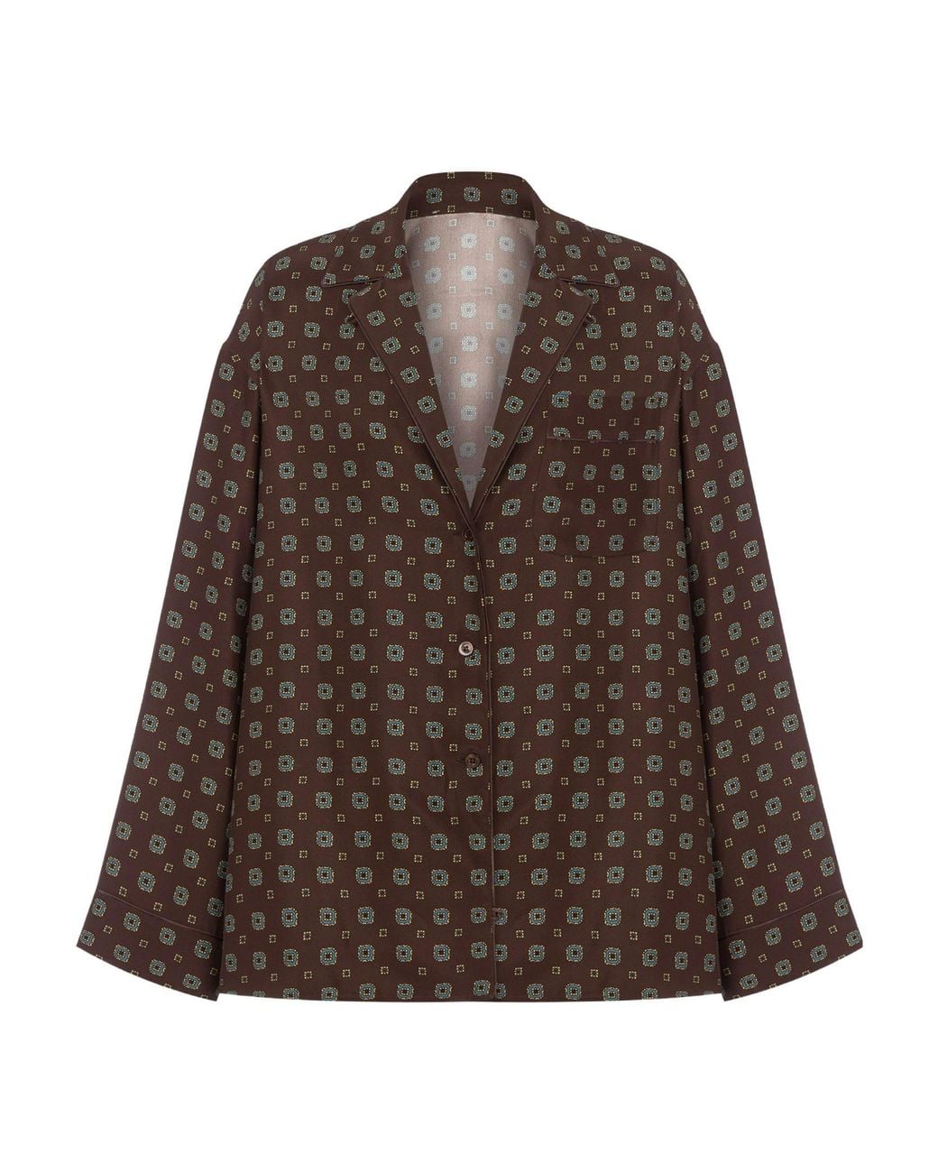Moschino Brown Satin Tie Printed Shirt