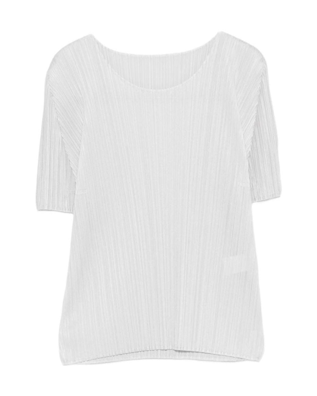 Pleats Please Issey Miyake White Pleated T-Shirt