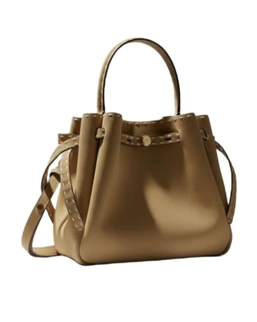 Tory Burch Natural Romy Stitch-Trim Bucket Bag
