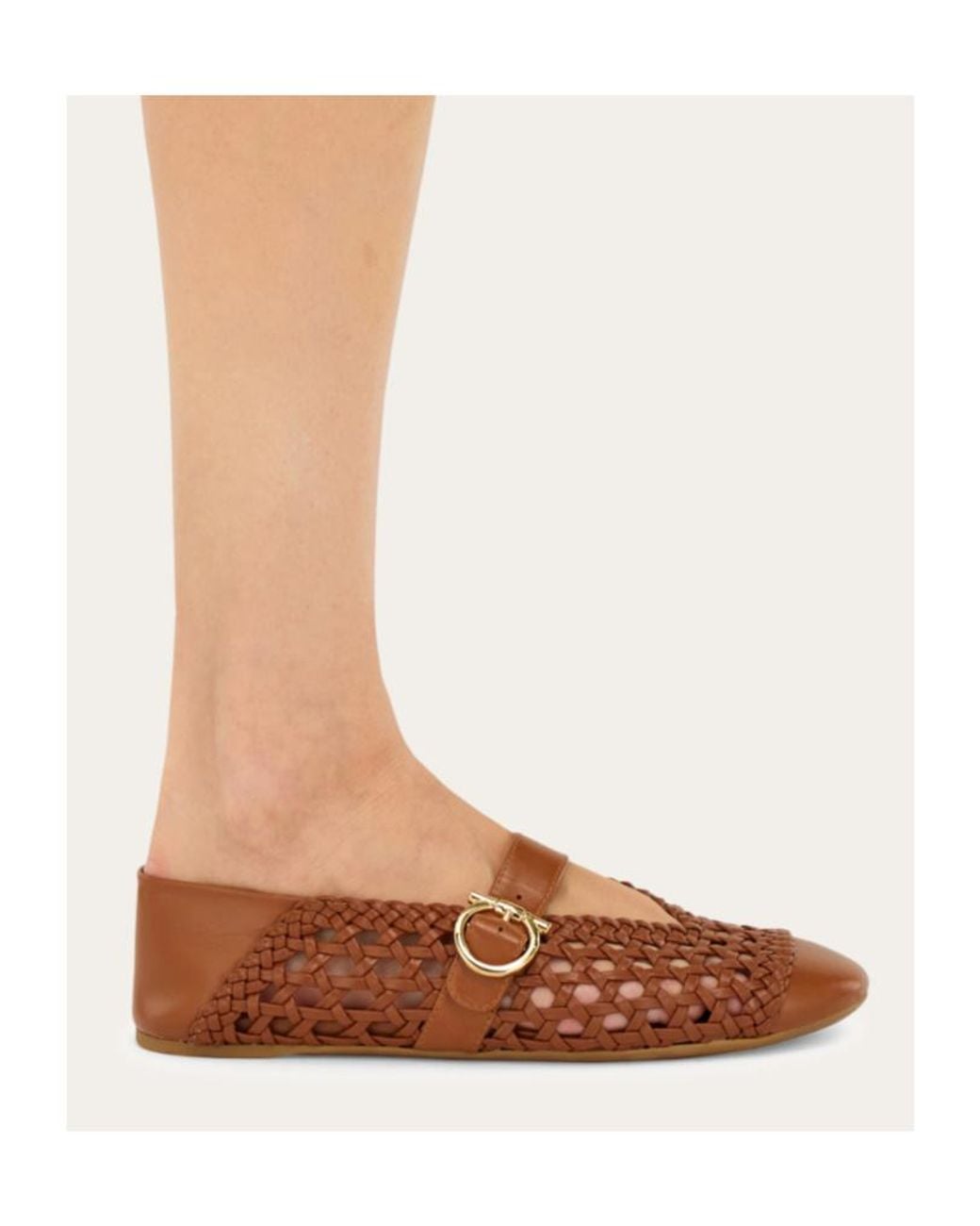 Ferragamo Brown Gancini Buckle Ballet Flat