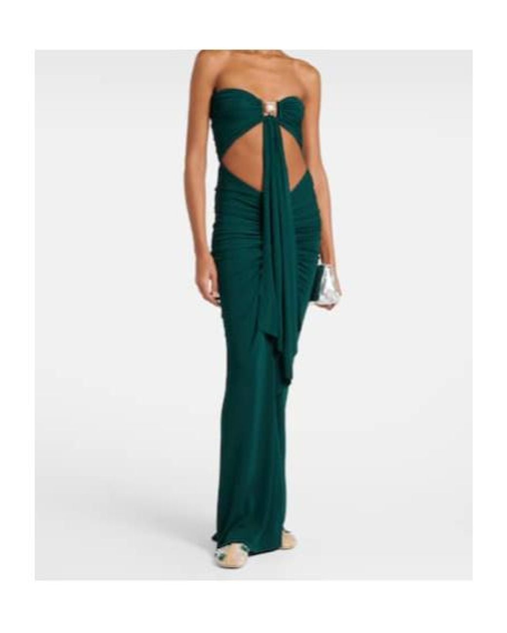 Christopher Esber Green Bezel Quartz Cutout Strapless Jersey Gown