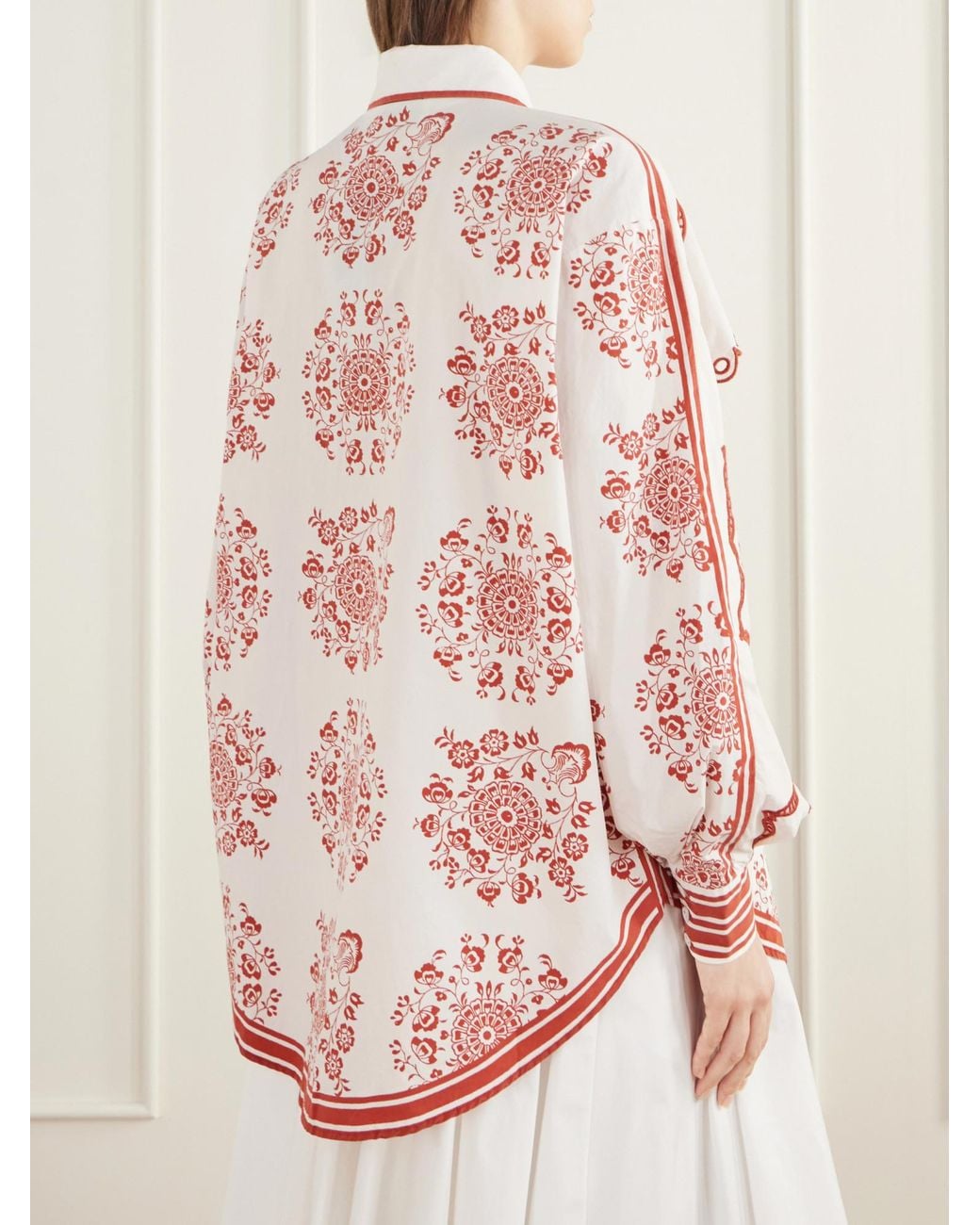 ALÉMAIS Scalloped Embroidered Printed Cotton-Poplin Shirt