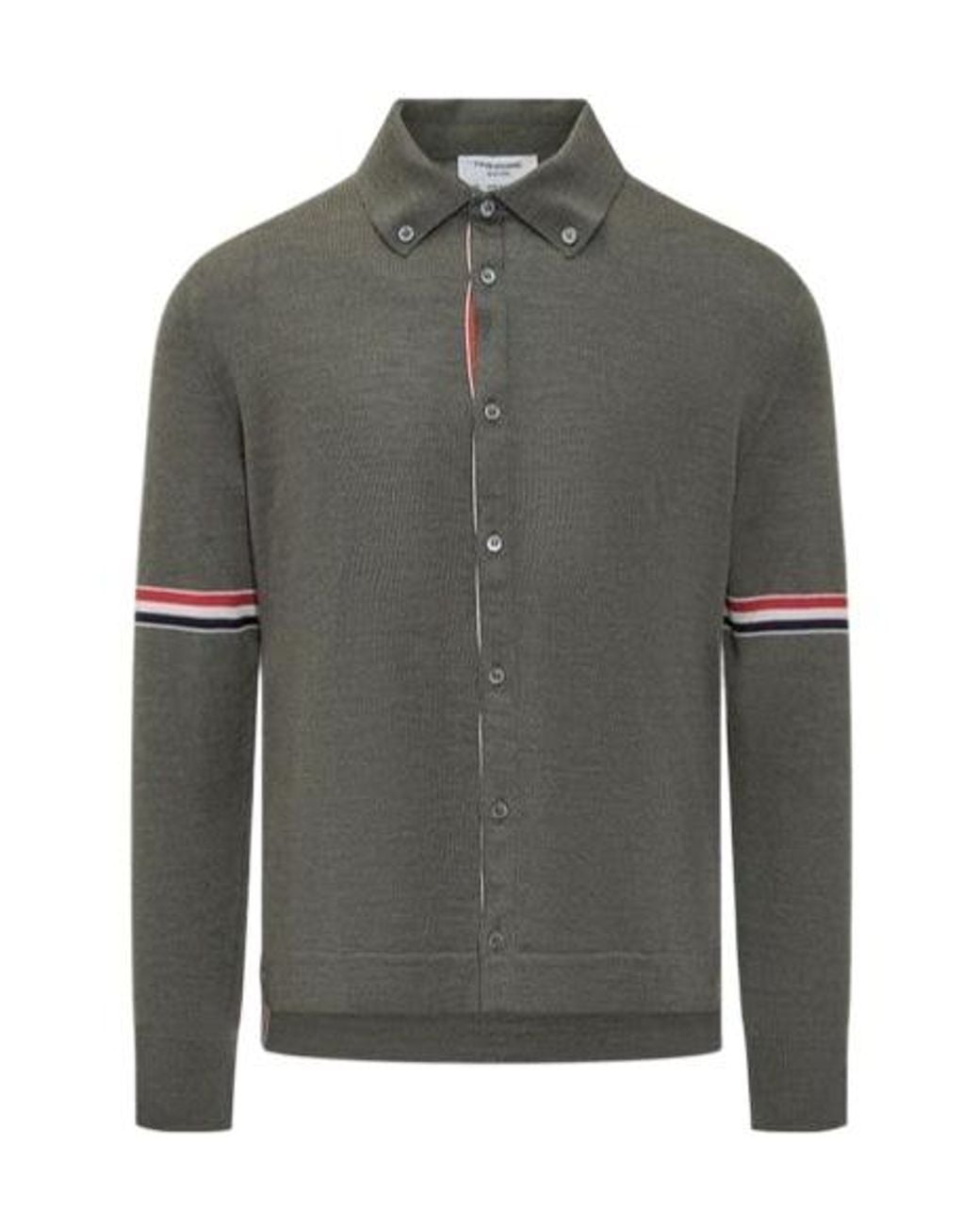 Thom Browne Gray Rwb Stripe Buttoned Cardigan for men