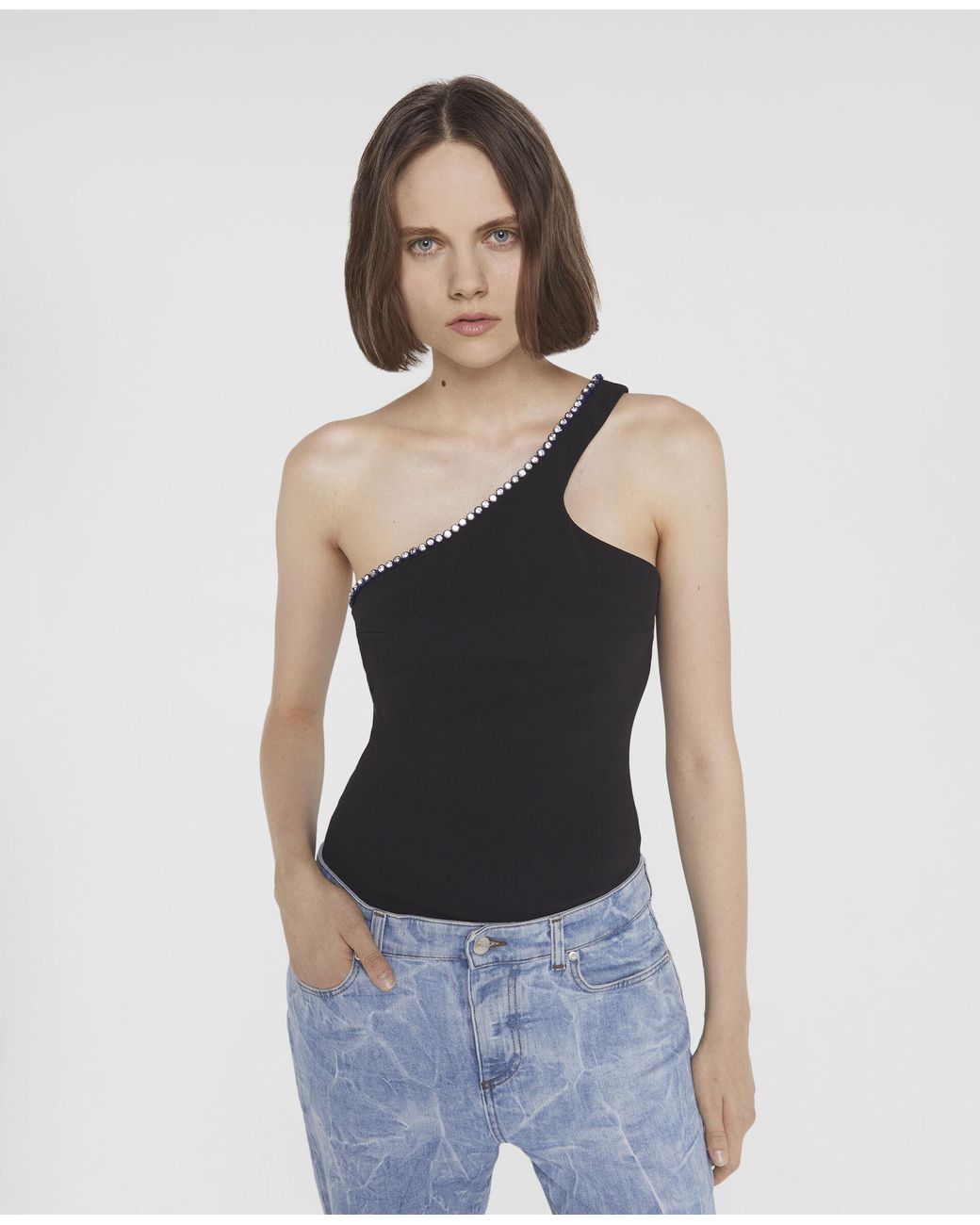 Stella McCartney Black Crystal-Trim One-Shoulder Top
