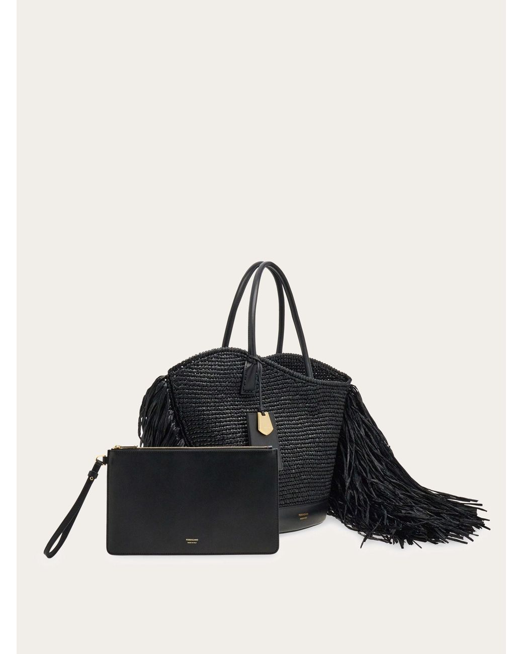 Ferragamo Black Ferragamo Fringed Tote Bag