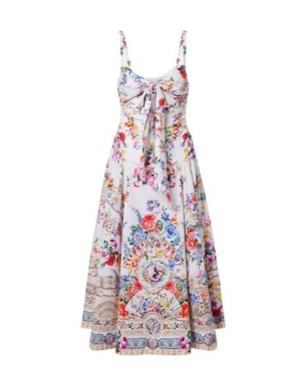 Camilla White Floral Cotton-Blend Midi Dress