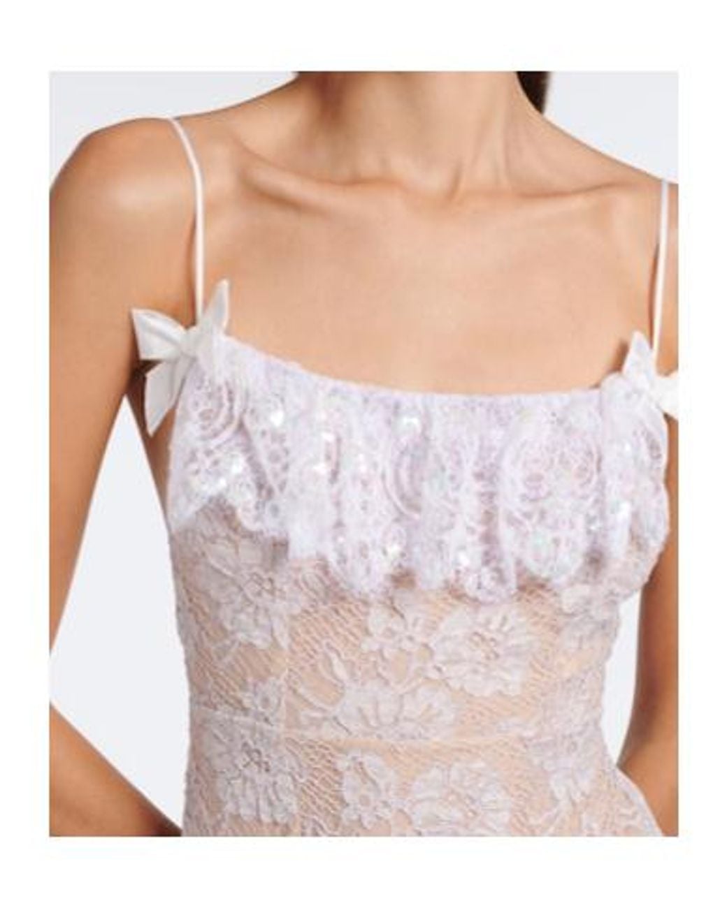 Alessandra Rich White Ruffled Sequined Lace Slip Dress