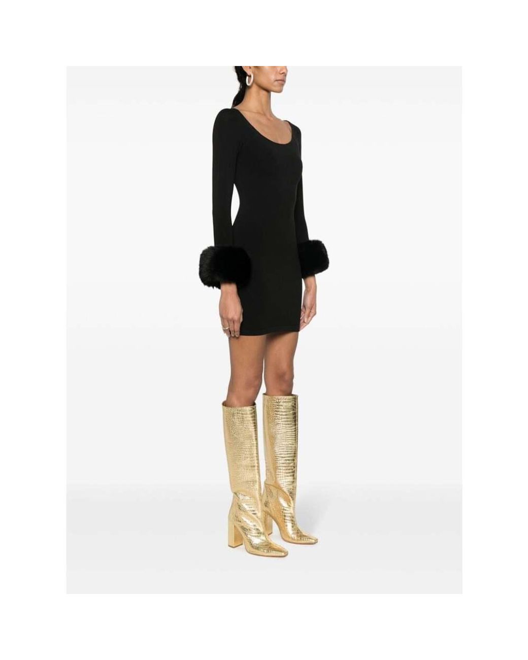 Alexander Wang Black Round Neck Fur Trimmed Dress