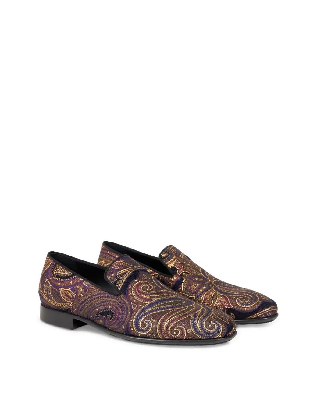 Etro Brown Paisley Metallic Jacquard Loafers for men