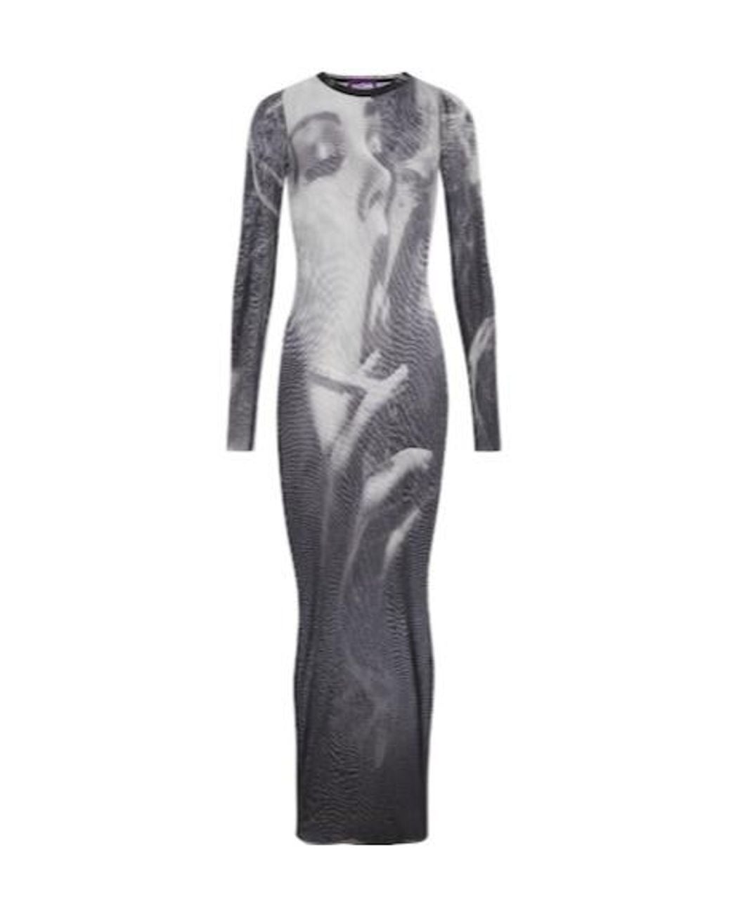 Jean Paul Gaultier Gray Printed Mesh Maxi Dress