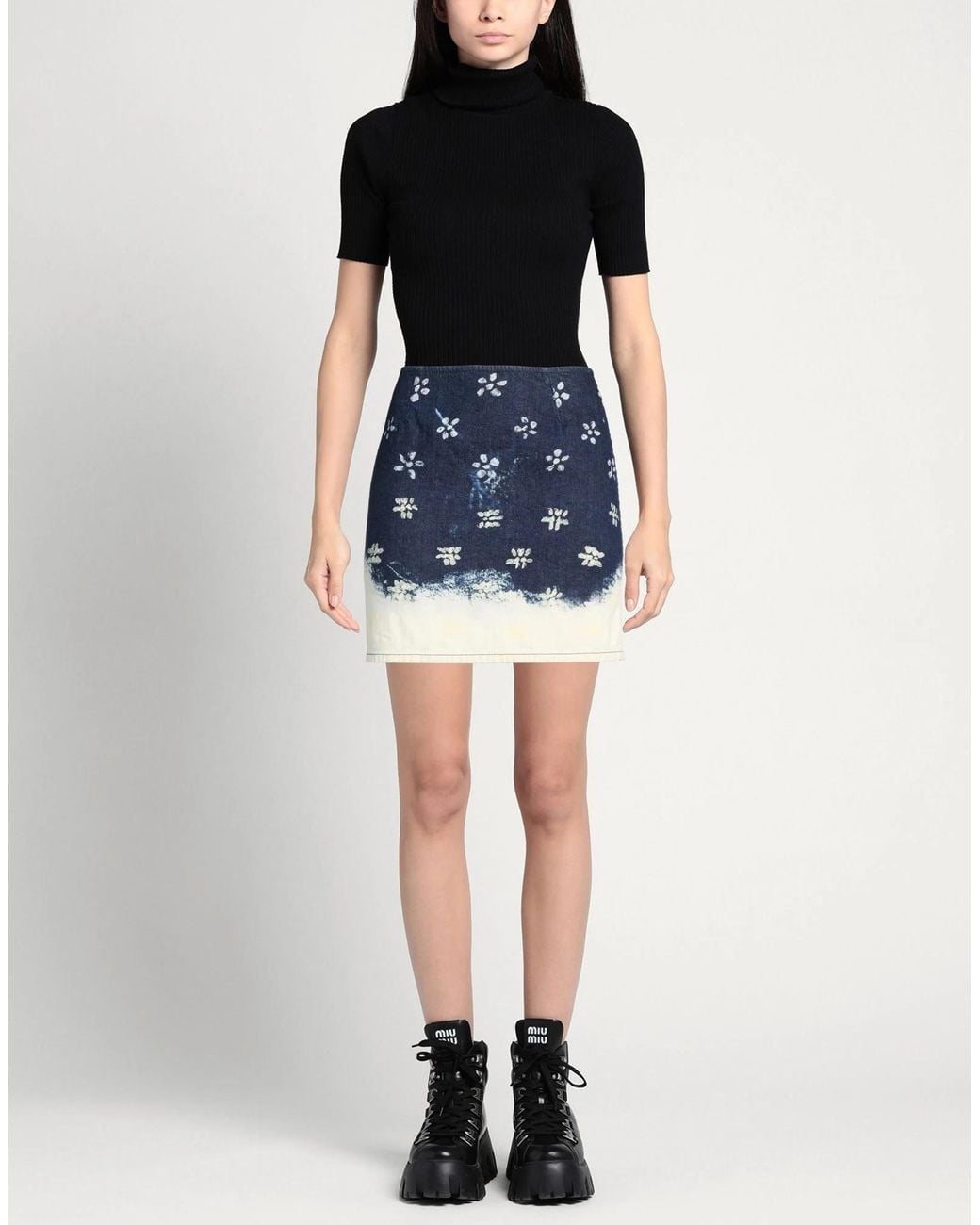 Marni Blue Denim Floral Print Midi Skirt