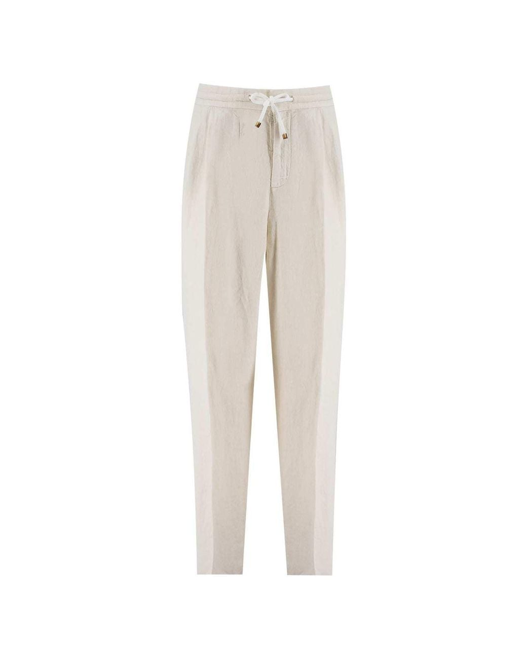 Brunello Cucinelli White Elasticated Waistband Drawstring Pants for men