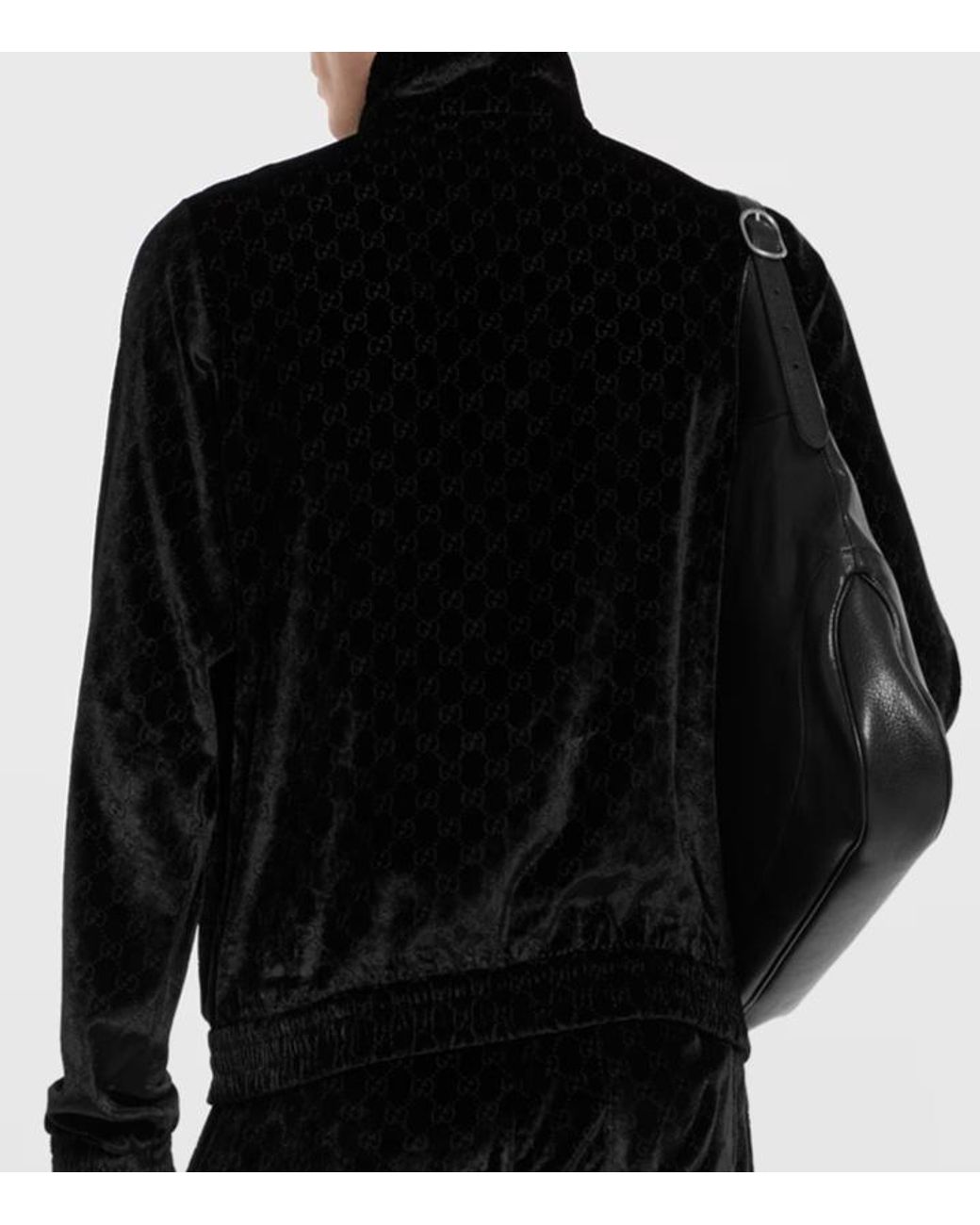 Gucci Black Gg Stretch Velvet Devoré Zipped Jacket for men