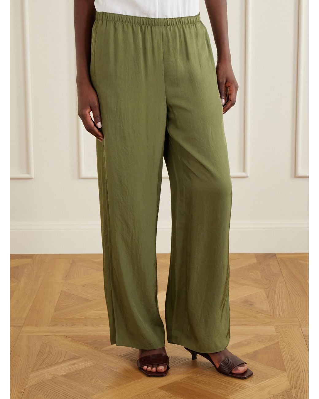 Theory Green Crepon Wide-Leg Pants