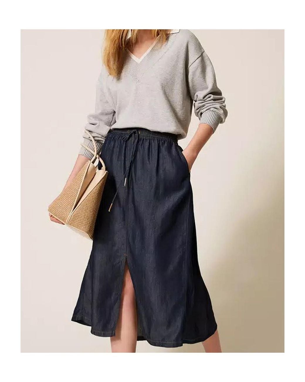 Twinset Blue Chambray Midi Skirt