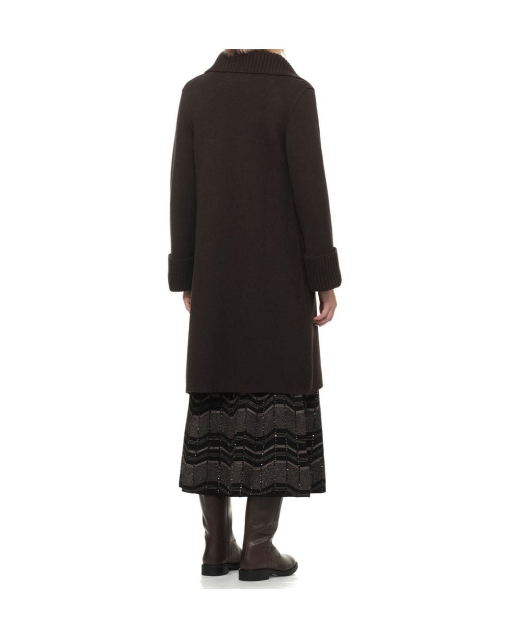 D.exterior Black Ribbed Trim Double-Breasted Coat