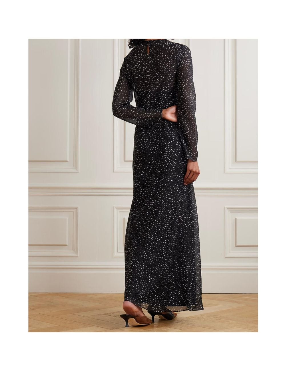Sir Black Lisander Layered Polka-Dot Silk-Chiffon Maxi Dress