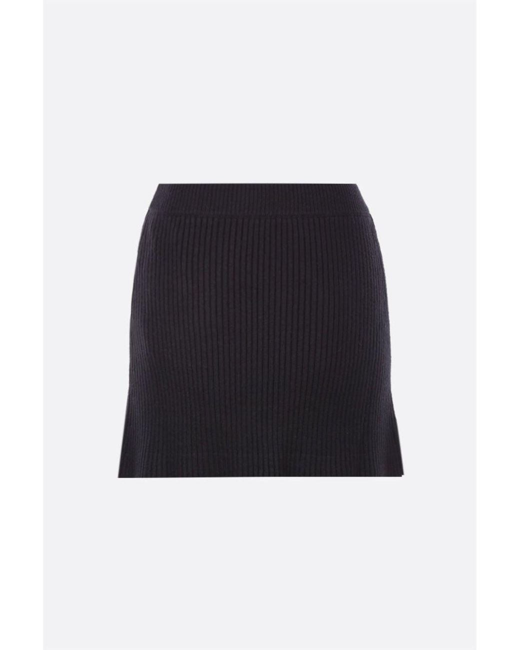 Self-Portrait Black Flap-Pocket Rib-Knit Skirt