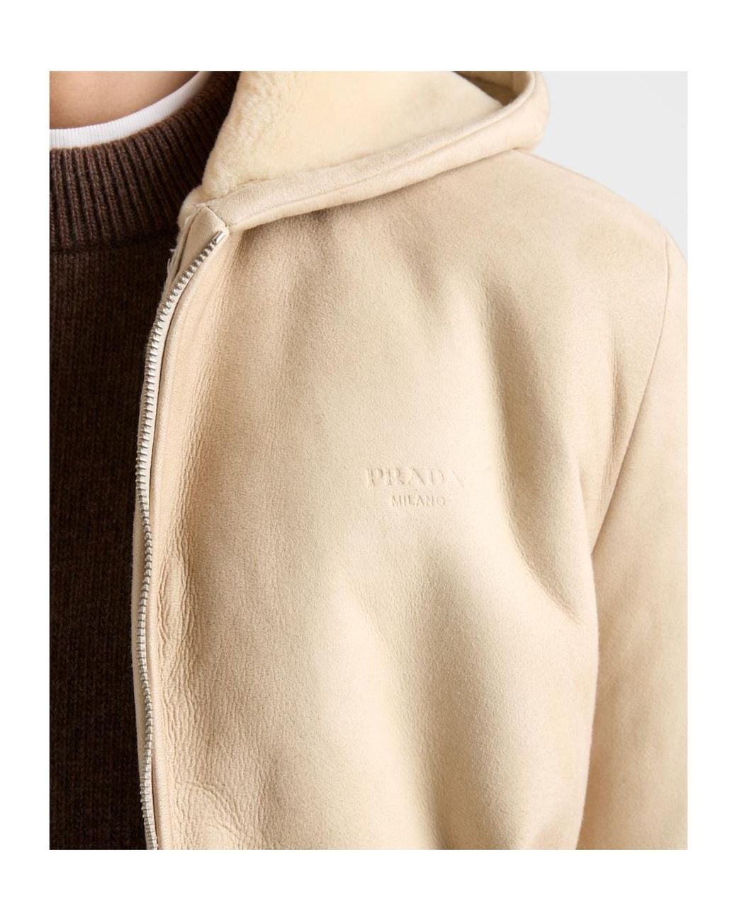 Prada Natural Shearling Bomber Jacket for men