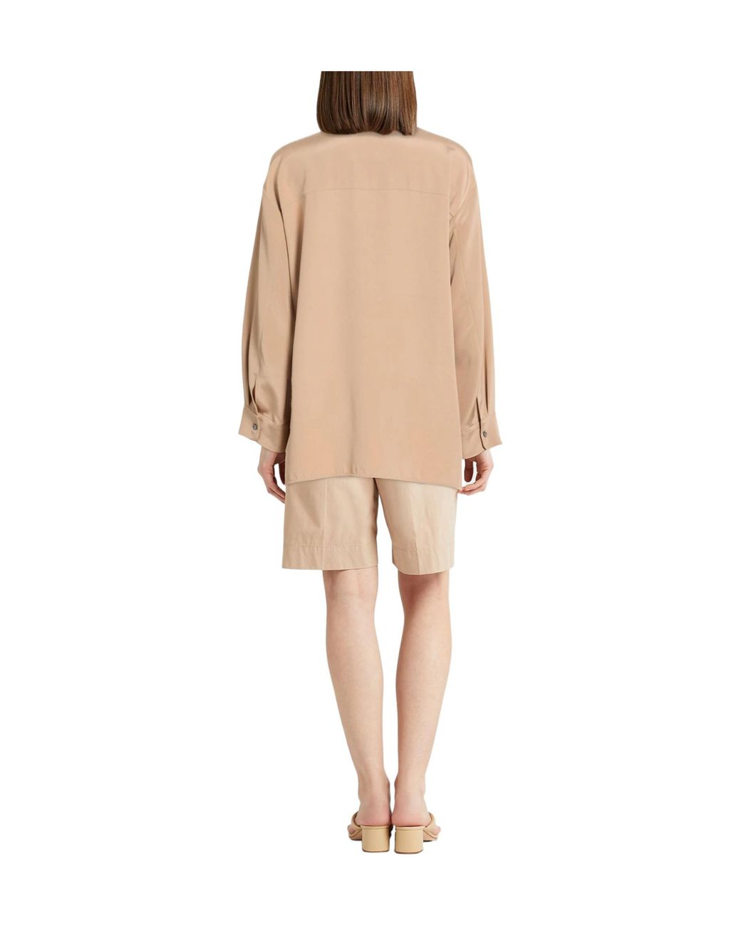 Max Mara Natural Satin Stand-Collar Shirt