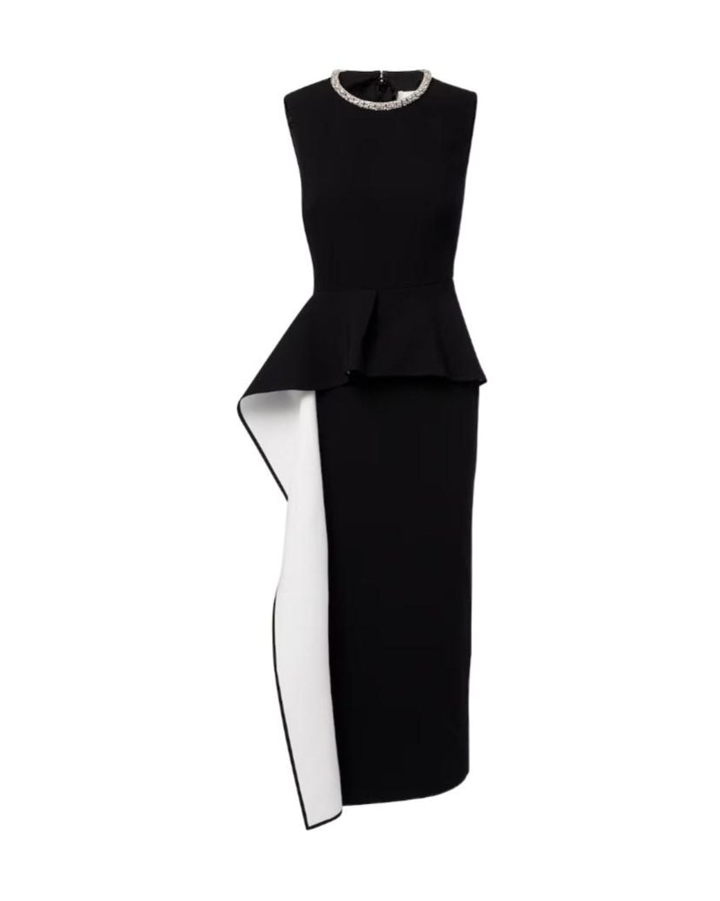 Roland Mouret Black Embellished Peplum Satin Crepe Midi Dress