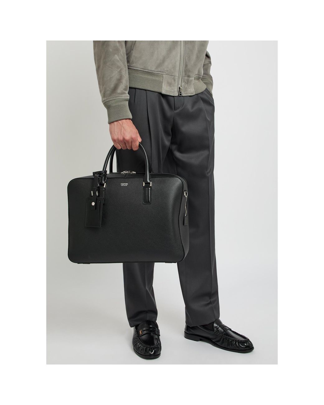 Tom Ford Black Grain Leather Briefcase for men