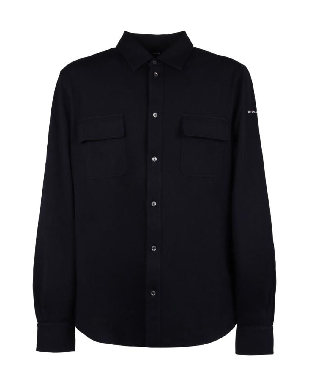 Kiton Blue Logo-Embroidered Curved Hem Shirt for men