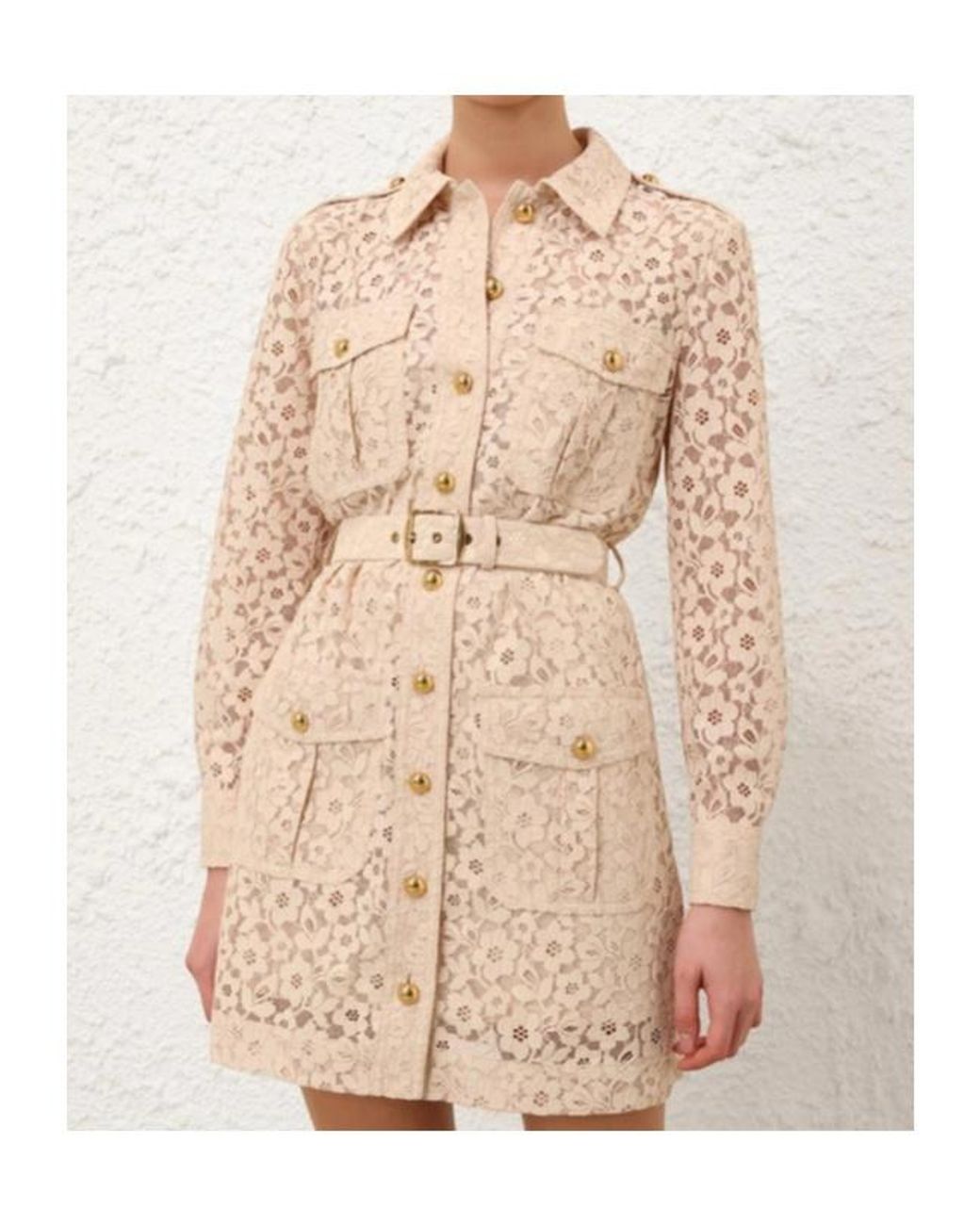 Zimmermann Natural Floral-Lace Belted Mini Dress