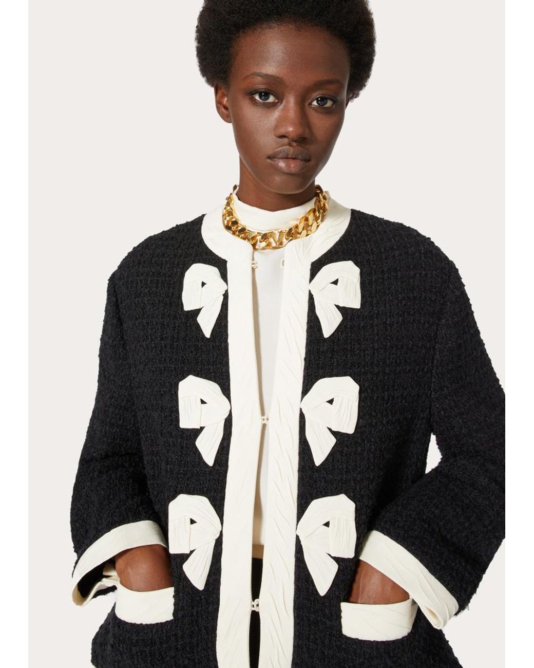 Valentino Black Bow-Detail Tweed Jacket