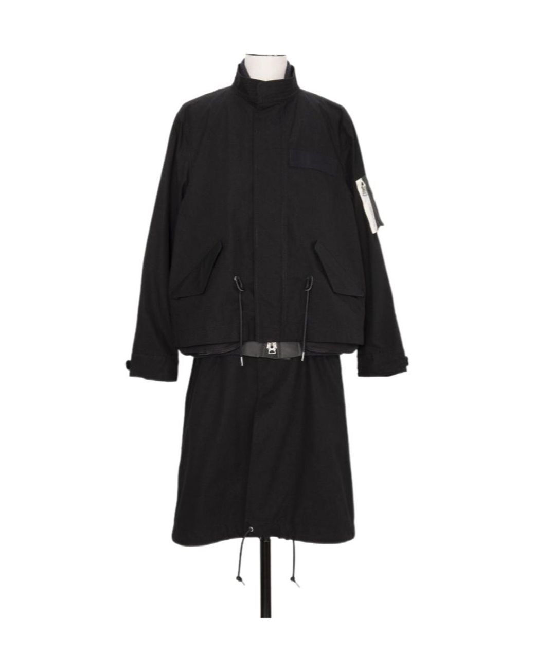 Sacai Black Drawstring High-Neck Layered Coat for men