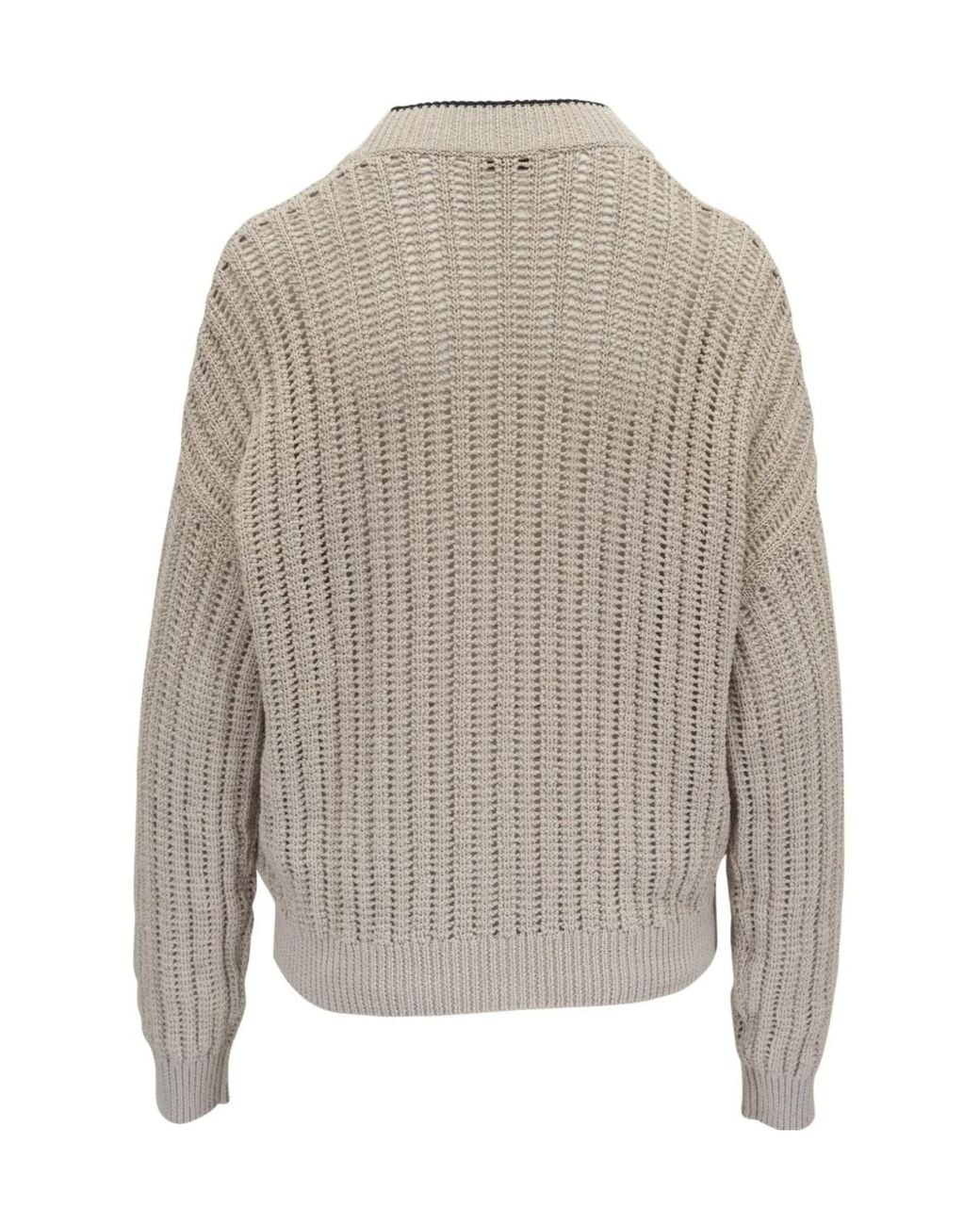 Brunello Cucinelli Brown V-Neck Contrast-Trim Cardigan