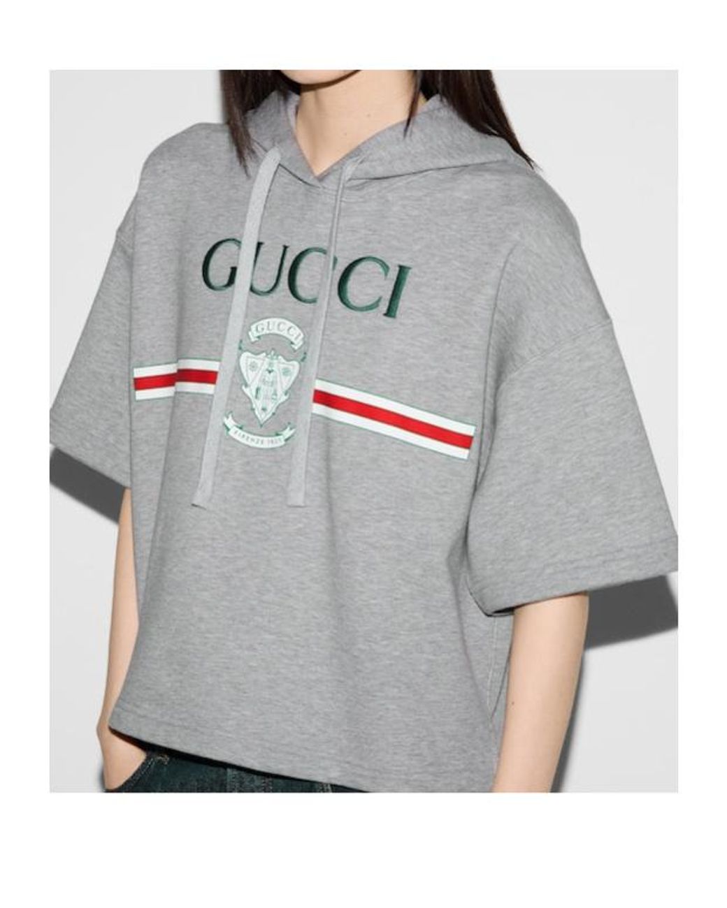 Gucci Gray Logo Embroidered Short-Sleeve Hoodie