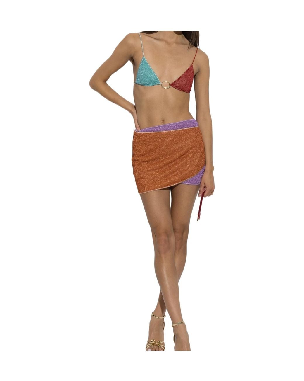 Oseree Brown Oséree Lurex Wrap Wrap Mini Beach Skirt