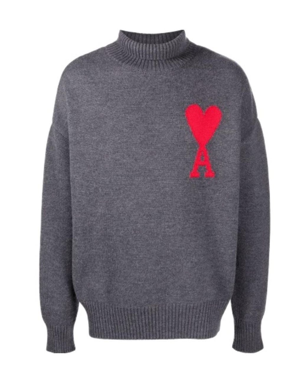 AMI Gray Ami De Coeur Roll Neck Jumper for men