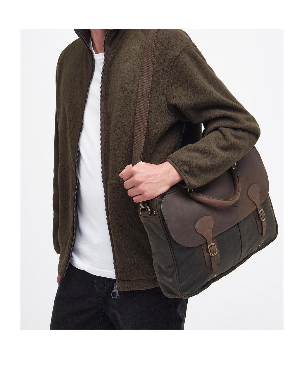 Barbour Brown Foldover Logo Embossed Briefcase for men