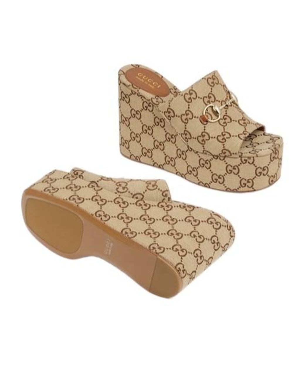 Gucci Natural Horsebit Wedge Sandals